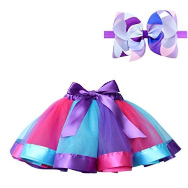 Imagem de BGFKS Conjunto de saia tutu arco-íris em camadas de tule para meninas recém-nascidas 1º aniversário conjunto de roupa de fotografia., Azul royal, 0-24 Months