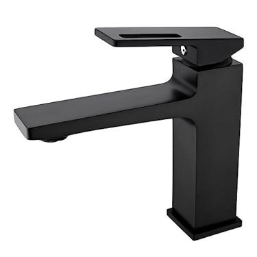 Imagem de Torneira para lavatório de banheiro Misturador de água quente e fria Torneira para pia Furo único Montada no convés Latão preto cromo ouro escovado, preto fosco