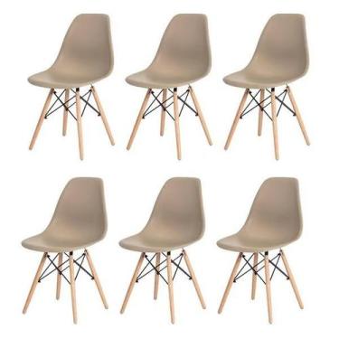 Imagem de Kit 6 Cadeiras Charles Eames Eiffel Fendi Base Madeira Sala Cozinha Ja