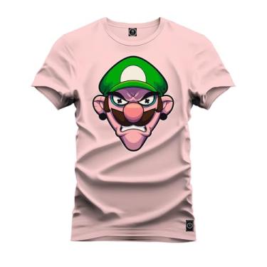 Imagem de Camiseta Premium 100% Algodão Estampada Shirt Unissex Bigode Verde Rosa P