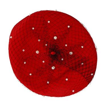 Imagem de USHOBE 1 Unidade Boinas boina clássica de lã gorro clássico chapéus chapéu de estilo britânico boina de pérola Inglaterra chapéu de pintor chapéu de abóbora mulher renda vermelho