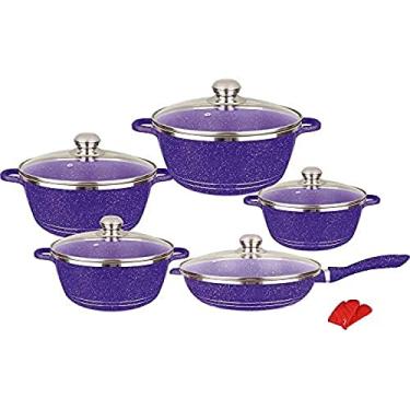 Imagem de Conjuntos de panelas antiaderentes Panelas e frigideiras de granito com tampas de vidro Alumínio revestido de mármore Utensílios de cozinha domésticos Panela com panelas Frigideira Panela de