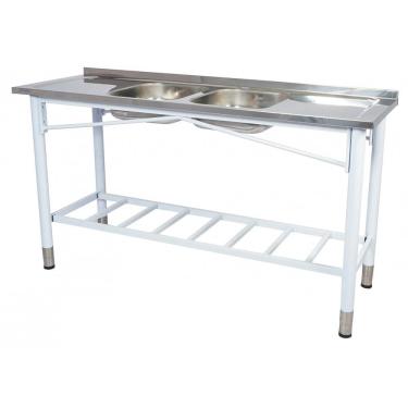 Imagem de Pia Industrial Benfati Inox 430 200x53cm Pés Pintados Concretada Paneleiro Gradeado com 2 Cubas 819GR