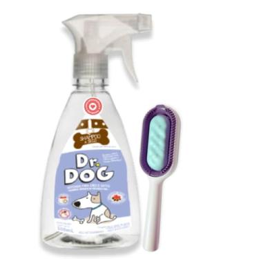 Imagem de Kit Pet Tira Pelos Rasqueadeira Pente Escova Macia Tanque Verde + Banho Seco Pet 500ml