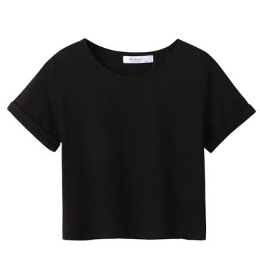Imagem de Arshiner Camisetas femininas cropped manga curta tie dye verão camiseta gola redonda punhos enrolados moda camiseta, Preto, 13-14 Anos