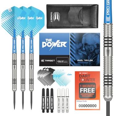 Imagem de Target Darts Phil Taylor Conjunto de dardos de ponta de aço tungstênio 24G - 9 eixos Pro Grip - 9 Pro Ultra Flights - Carteira de dardos - Pacote de cupons de aplicativo de contador de dardos