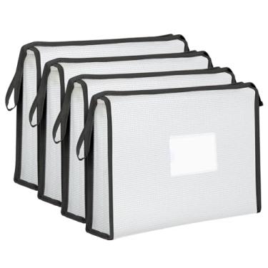 Imagem de Pacote com 4 pastas de plástico A4, envelopes de poli, pastas de documentos expansíveis com zíper e bolso para etiquetas, bolsa de arquivos para casa, escritório, escola (preto)