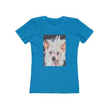 Imagem de Camiseta feminina de algodão torcido com crista chinesa da Doggylips, Turquesa lisa, P