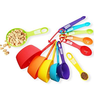 Imagem de Conjunto de 12 peças de copos e colheres de medição, ferramentas coloridas de cozinha, copos e colheres duráveis para secar e líquido, pode ser lavado na lava-louças