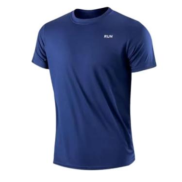 Imagem de Camiseta masculina para corrida, manga curta, corrida, umidade wicking, treinamento, exercício, camisa esportiva de ginástica, tops leves (BR, Alfa, GG, Regular, Azul)