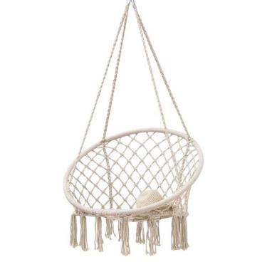 Imagem de Rede Cadeira de Balanço de Algodão Suspensa Varanda Quintal Teto Descanso Decoração Trançada Casa Jardim Sacada