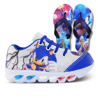 Imagem de Genérico, tenis de led infantil masculino sonic com luzinha meninos mais chinelo Cor:Branco;Tamanho:29