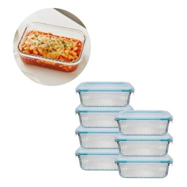 Imagem de Conj 7 Tigela Vidro Hermético 640ML Marmita Mantimentos Fit