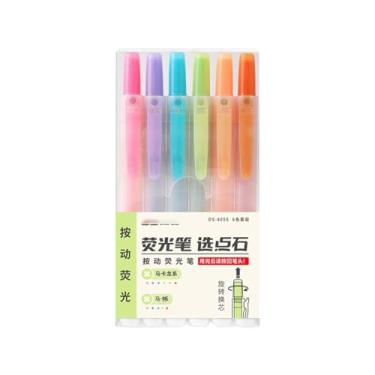Imagem de Joucien Marcador de texto colorido push-up substituível, refil de desenho, conjunto de luz-6 peças/caixa