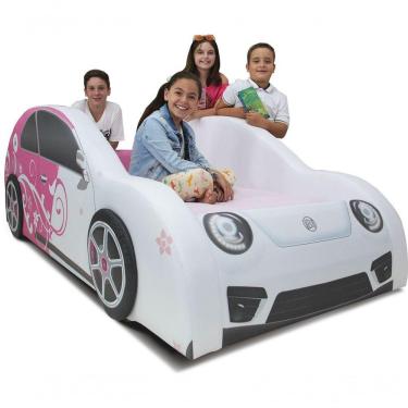 Imagem de Cama Carro Nb Girls Solteiro Estofada - Cor Branca Tamanho:Solteiro