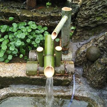 Imagem de Kit fonte de bambu solar fonte de bambu japão jardim cachoeira ao ar livre bico de fonte de água, 100% artesanal, comprimento 25cm