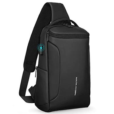 Imagem de MARK RYDEN Mochila tiracolo masculina, à prova d'água, com porta de carregamento USB e alça ajustável, comporta iPad de 9,7 polegadas, bolsa tiracolo para viagens, esportes, ciclismo, uso diário