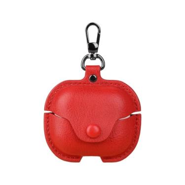 Imagem de Capa de couro compatível com Samsung Galaxy Buds 3 Pro e Galaxy Buds 3 com chaveiro, capa protetora de couro retrô elegante para fone de ouvido com carregamento sem fio para Galaxy Buds 3 (vermelho)