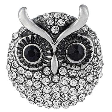 Imagem de Joia de encaixe de coruja, pingente de gengibre, botão de animal de pássaro de 20 mm, serve para pulseiras, colares, chaveiros, anéis femininos personalizáveis (strass prateado), 18MM (Standard size)