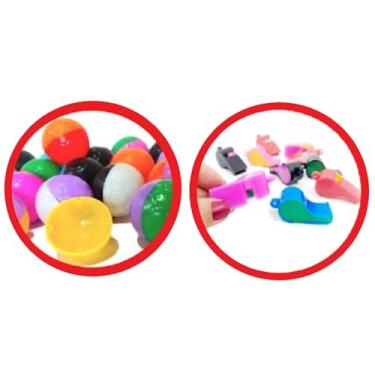 Imagem de Kit 100 Brinquedinhos Nacional para Sacolinha Surpresa Mimos Lembrancinhas Dia das crianças Natal (50 Mini bola 500 Apitos Juiz)