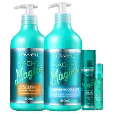 Imagem de Lowell Cacho Magico Shampoo 500g Creme Modelador 500g Fluido 200ml e O
