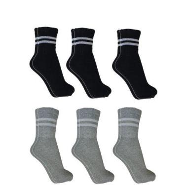 Imagem de Meia Masculina Cano Alto Kit 06 Pares Confortável com Listras Ótima pa