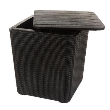 Imagem de Mesa Auxiliar Vira Bau De Jardim Rattan Capri Preto - Garden Life, Rat