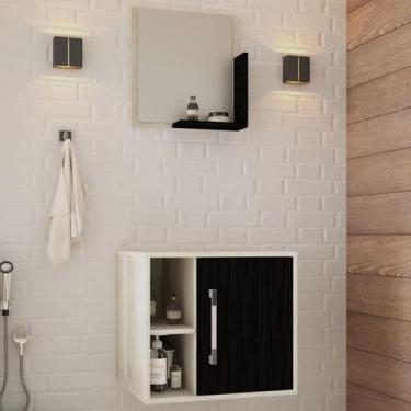 Imagem de Armário de Banheiro 1 Porta 2 Prateleiras com Espelho Snow/Preto ônix 