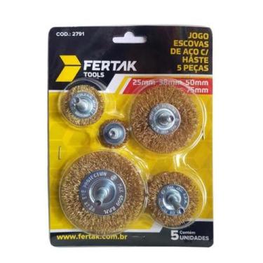 Imagem de Jogo escovas de aço com haste 5 peças fertak tools - Fertak Tools