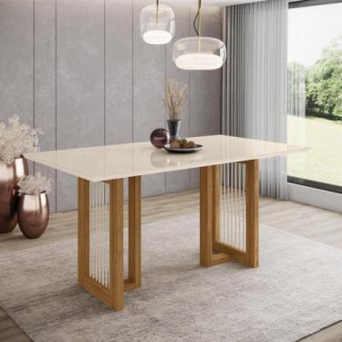 Imagem de Mesa de Jantar 160x90cm Tampo Vidro/MDF Canto Reto Yara - Henn