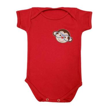 Imagem de Body Bebê Manga Curta Macaco de Óculos - Mellane Baby, P, Vermelho