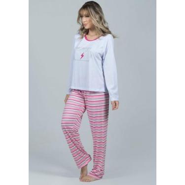 Imagem de Pijama Longo Feminino Malha Adulto Calça Blusa Frio - WLS Modas, Branc