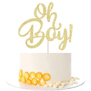 Imagem de Oh Boy baby shower Cake Toppe-Golden Baby Party Baby Shower Sign, Perfect Baby Shower Party Cake Decoration、Baby Shower Boy Girl Gender Reveal Selected special cakeDecor Supplies(Oh Boy)