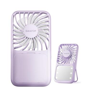 Imagem de Gaiatop Ventilador portátil portátil, espelho de maquiagem LED de 3 velocidades com luz, suporte dobrável para desktop, mini ventiladores pessoais recarregáveis, pequenos itens essenciais de viagem
