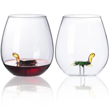 Imagem de Taça de vinho sem haste com tartaruga dentro, 473 ml taças de vinho exclusivas de grande capacidade com marcador de tartaruga 3D para presentes de aniversário e festas