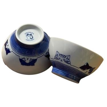 Imagem de Tigelas de arroz japonesas Mino Ware de cerâmica para gatos, 10 cm de diâmetro, 21 ml fluídos, Chawan, SHICHITA, conjunto de 2 do Japão