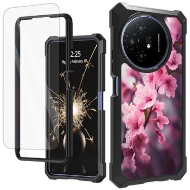 Imagem de SDFCVBTYU Capa para TCL 50 XL 5G com protetor de tela de vidro temperado, proteção total à prova de choque, capa de telefone durável resistente a impactos para TCL 50XL, flores de cerejeira