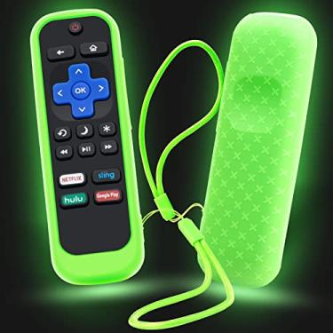 Imagem de Capa para controle remoto Roku, Capa para Hisense/TCL Roku TV Steaming Stick / Express Universal Substituição Controlador Silicone Sleeve Skin com Cordão Brilha no Verde Escuro