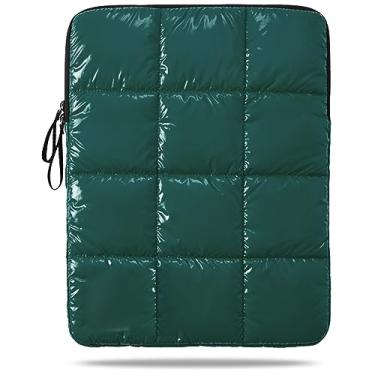 Imagem de Linpr Capa para laptop inchada verde escuro de 13 polegadas, bolsa de transporte à prova d'água para mulheres, capa fofa para iPad Pro 12,9, compatível com MacBook Pro 12, MacBook Air M2 M1, Asus/Dell