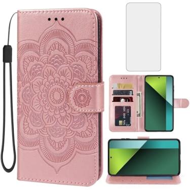 Imagem de Bohefo Capa para Redmi Note 13 Pro 5G, capa carteira Poco X6 5G com protetor de tela de vidro temperado, suporte para cartão de crédito de couro para Xiaomi Redmi Note 13 Pro 5G ouro rosa