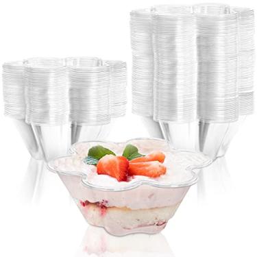 Imagem de SOUJOY Pacote com 100 tigelas descartáveis do deserto, copo de sorvete de flor de plástico de 241 g, tigela de servir salada transparente para sunças, sobremesas de chocolate, aperitivos, amostradores de sobremesa, copos de shot de sobremesa