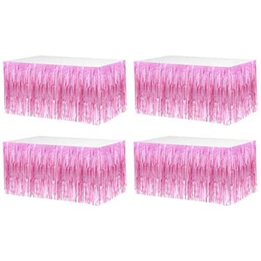 Imagem de Pacote com 4 saias de mesa com franja metálica de 73 x 272 cm para mesas retangulares cortinas de flâmula pano de fundo para casamento, aniversário, boias de desfile, Natal, artigos de festa de