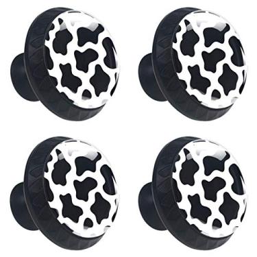 Imagem de Lilibeely Conjunto de 4 peças de armários, maçanetas redondas para móveis, estampa de vaca, gaveta, cômoda, armário, guarda-roupa, puxadores para cozinha doméstica