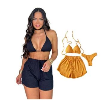 Imagem de Kit 2 Biquíni Com Short Malha Canelada Brilhante Premium - Praia - Bet