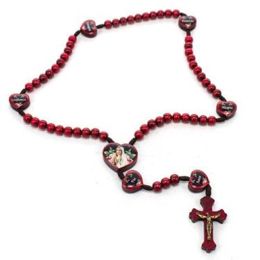 Imagem de Terço Frases Mãe Coração Madeira 8mm Vermelho - Amém Decoração Religio