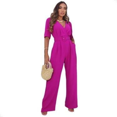 Imagem de Macacão Longo Flare Manga Pantalona Alfaitaria Duna Cinto - Laura e-Co