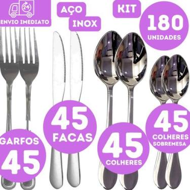 Imagem de Conjunto 180 Talheres Inox  45 Garfo 45 Faca 45 Colher Mesa 45 Colher 