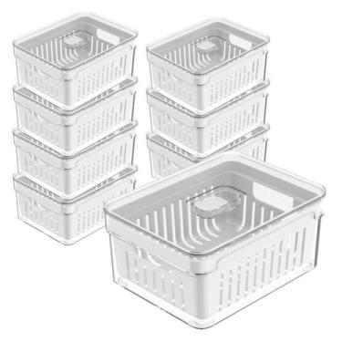 Imagem de Kit 8 Organizador Geladeira Pote C/ Tampa E Cesto Legumes Frutas 2,2l 