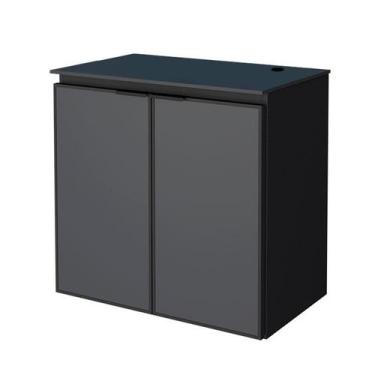 Imagem de Gabinete Para Banheiro Aço Umbu Tampo Vidro Sem Cuba Cozimax Preto