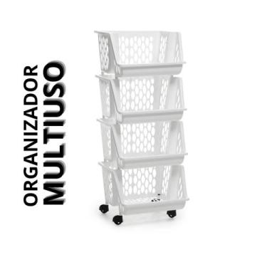 Imagem de Fruteira de Chão Organizador c/ Rodinhas 4 Andares Branco - Giotto
